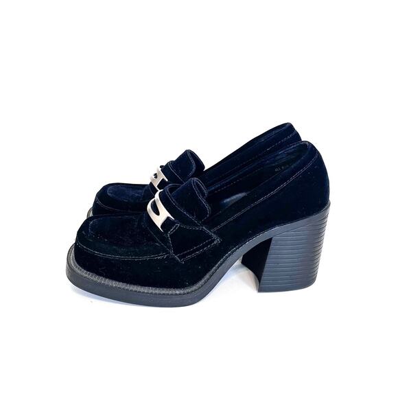 Vintage Y2K 90s Lower East Side Velvet Loafers Size 7.5 Black Chunky Heel Bratz - Picture 3 of 11